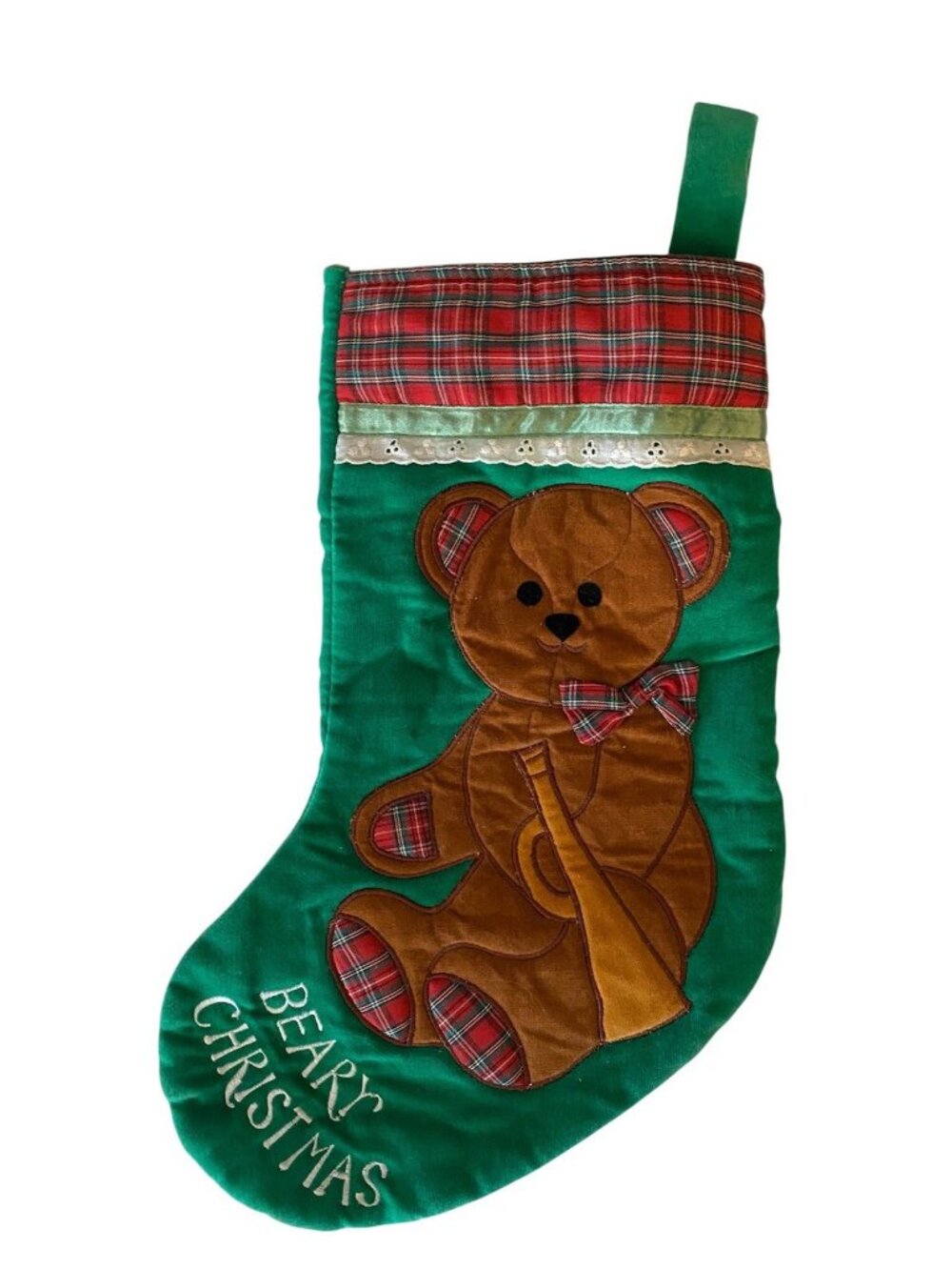 Vtg 1984 Dakin Christmas Stocking Beary Christmas Teddy Bear Tartan Corduroy
